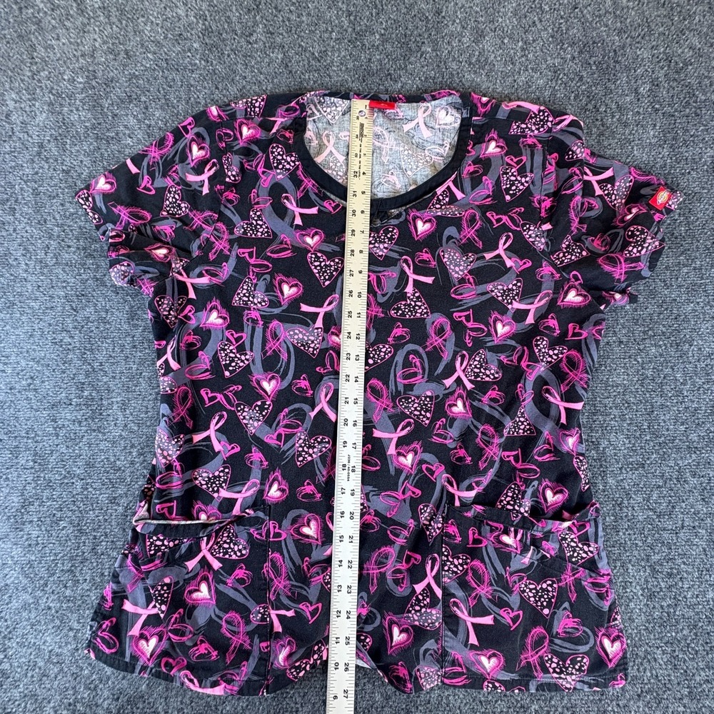 Dickies Scrub Top Womens Black Pink Breast Cancer Awareness Logo Short Sleeve - Picture 2 of 6